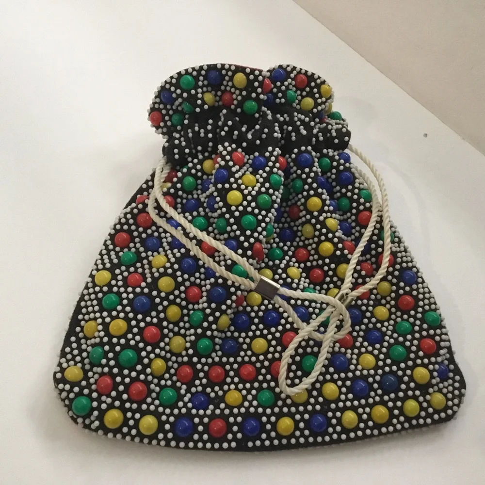 Hippie purse. Reversible beaded Drawstring . Vintage